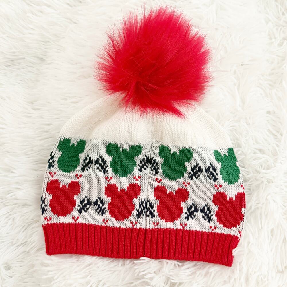 HANNA ANDERSSON | Mickey Mouse Holiday Knit Pom Beanie Hat Red Green | Kids OSFM